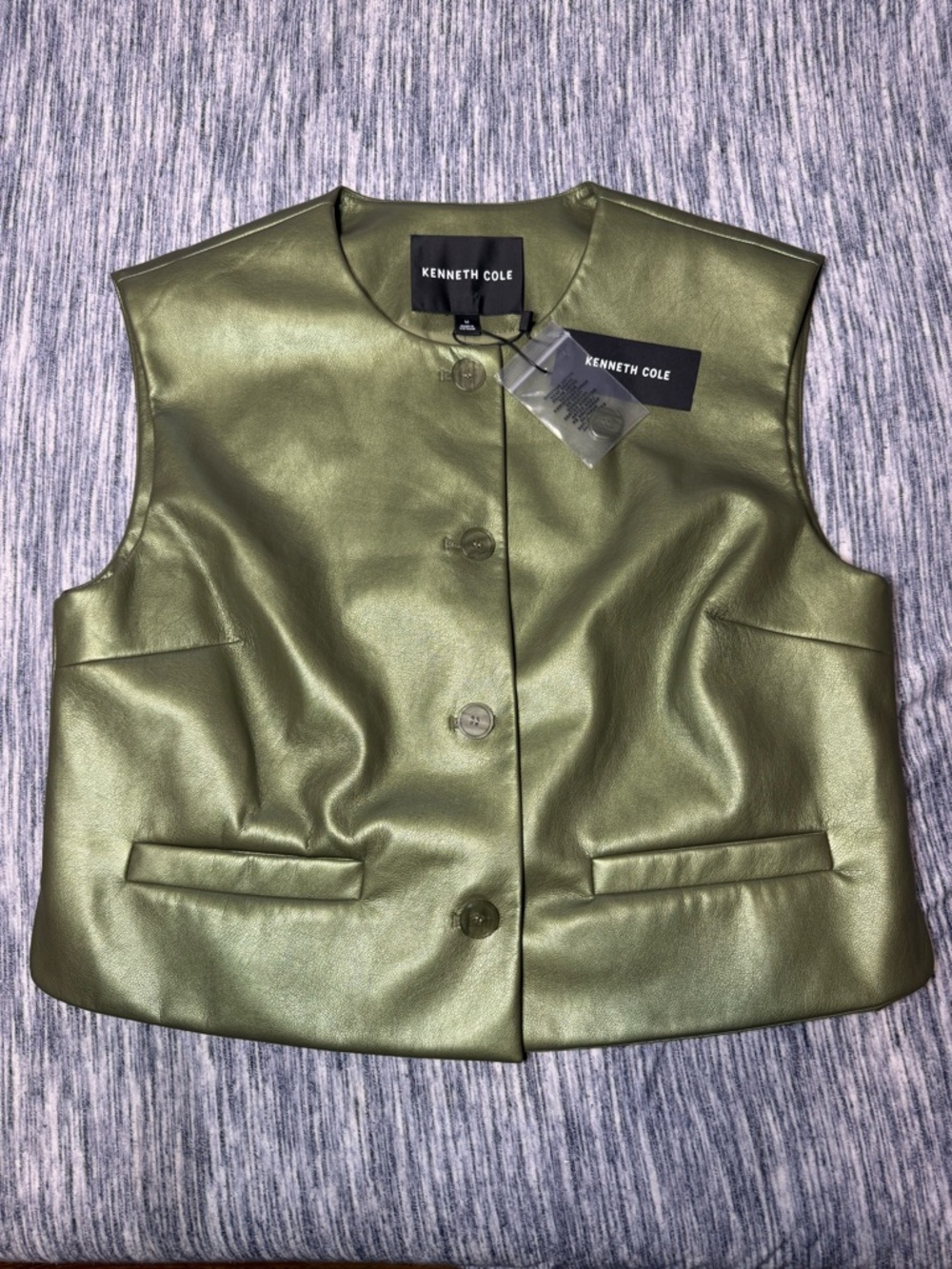 Kenneth Cole Olive Green Faux Leather Button-Front Vest